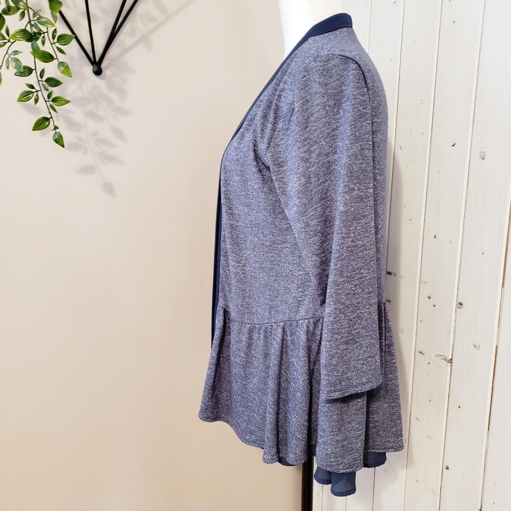 RW&CO | PEPLUM LIGHT KNIT OPEN FRONT NAVY SWEATER